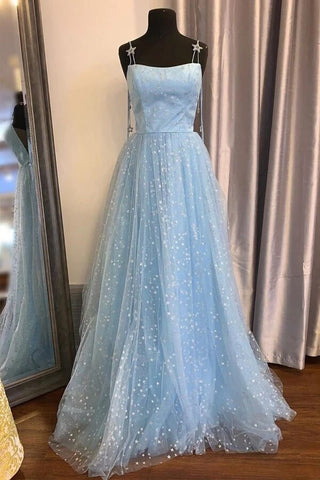 A-line Beautiful Spaghetti Straps Prom Dresses With Stars