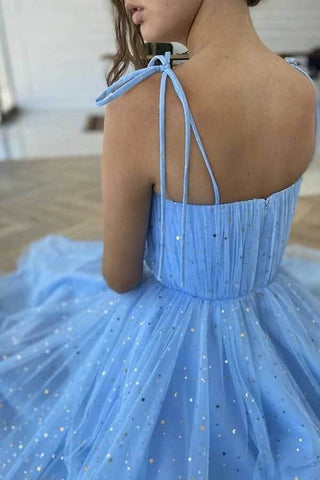Tulle Sequins Tea Length Short Prom Dresses, Homecoming Dresses