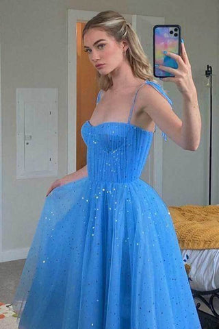 Tulle Sequins Tea Length Short Prom Dresses, Homecoming Dresses