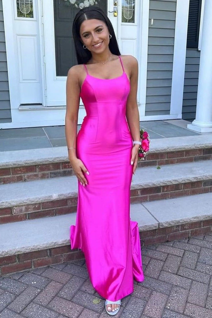 Charming Scoop Neck Fuchsia Satin Mermaid Wedding Dresses