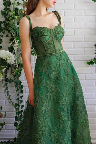 A-line Tulle Lace Spaghetti Straps Prom Dresses