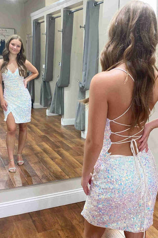 V-Neck Bodycon Sequined Homecoming Dress