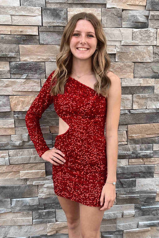 One Shoulder Sheath Sequin  Homecoming Dress