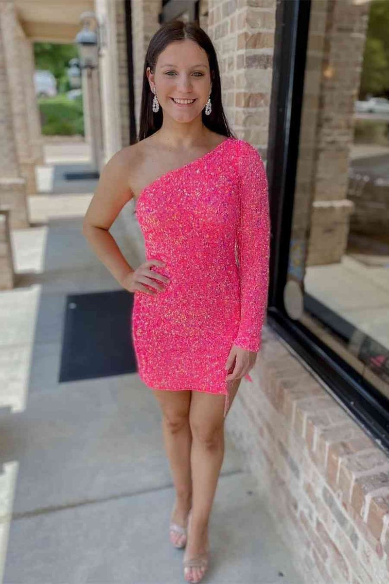 Sheath Fringe Sequins Long Sleeve  Homecoming Dress