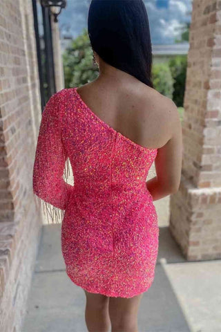 Sheath Fringe Sequins Long Sleeve  Homecoming Dress
