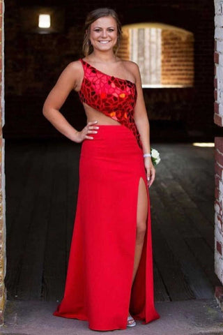 One Shoulder Sheath  Cut Mirror Sequins Prom Dress