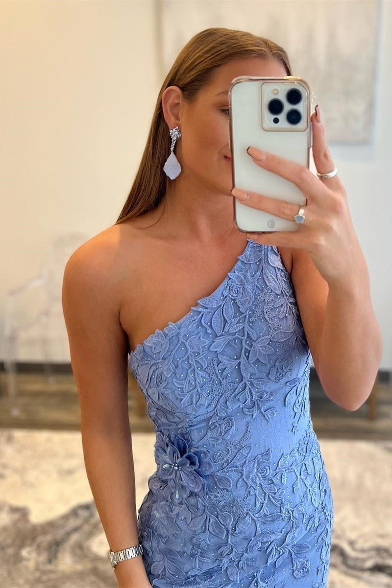 Long Mermaid One Shoulder Lace Prom Dress with Slit