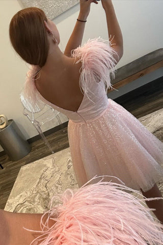 A-line Tulle  Deep V Neck  Homecoming Dress