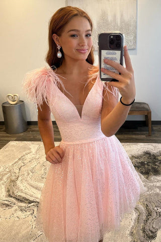 A-line Tulle  Deep V Neck  Homecoming Dress