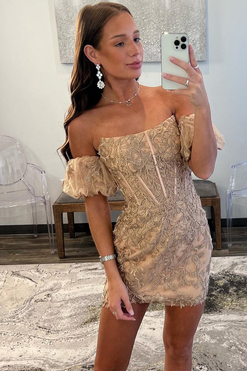 Sheath Strapless Lace  Homecoming Dress with Appliques