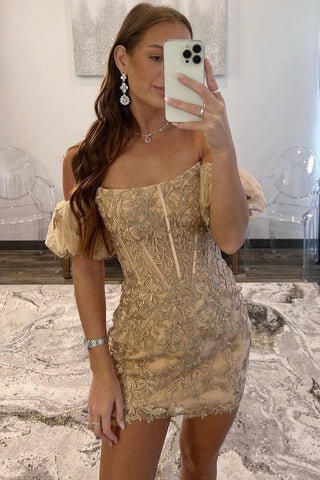 Sheath Strapless Lace  Homecoming Dress with Appliques