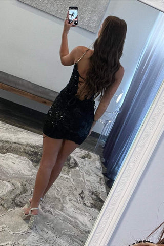 Lace Sheath Spaghetti Straps Sequined  Homecoming Dress