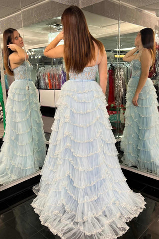 Layered Tulle Spaghetti Straps Prom Dress