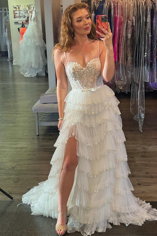Layered Tulle Spaghetti Straps Prom Dress