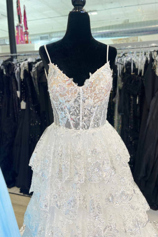 A-Line Spaghetti Straps Layered Prom Dress with Sequin