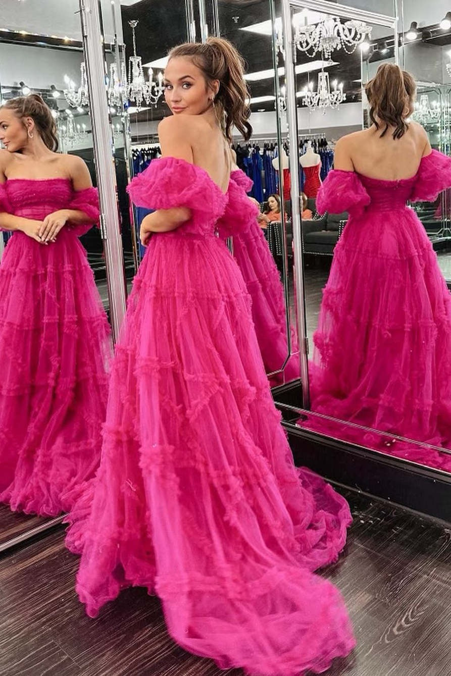 A-Line Strapless Long Corset Ruffled  Prom Dress