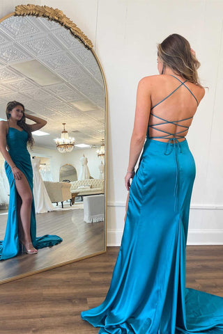 Long Straps  V-Neck Ruched  Prom Dress