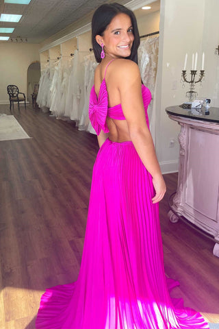 A-Line Straps Pleated  Prom Dress with Bow