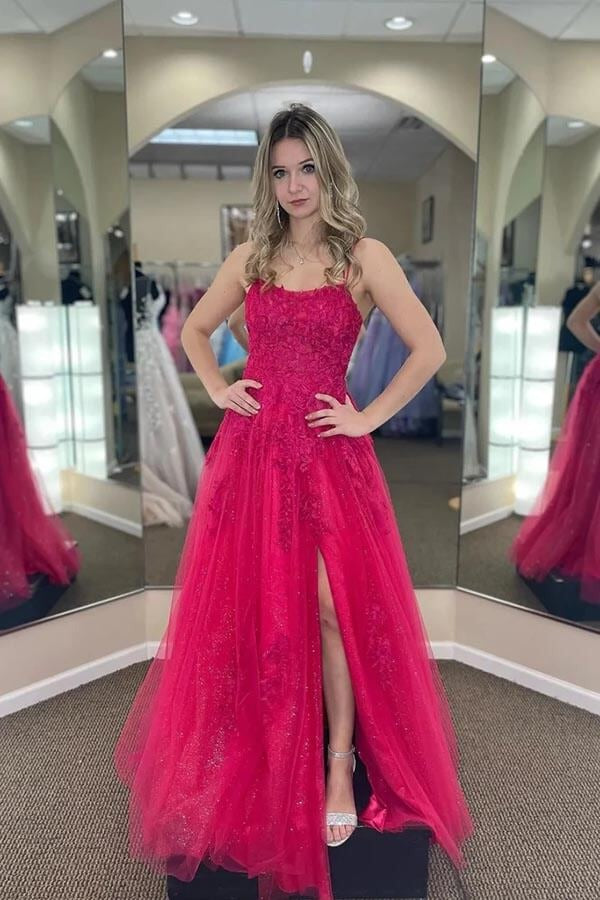 A-line Tulle Scoop Prom Dresses With Appliques, Party Dresses