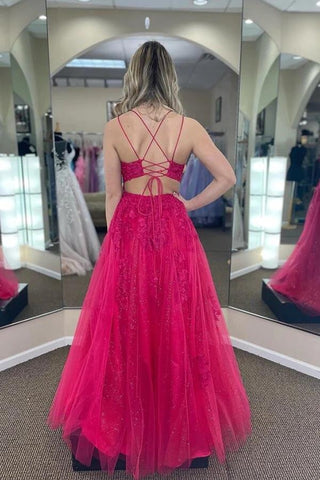 A-line Tulle Scoop Prom Dresses With Appliques, Party Dresses