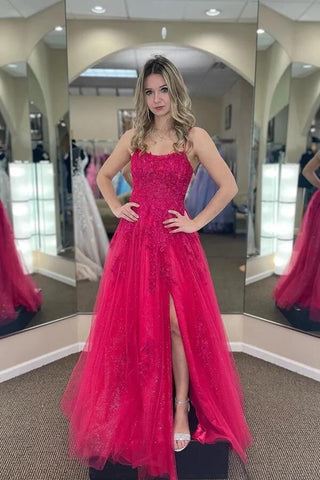 A-line Tulle Scoop Prom Dresses With Appliques, Party Dresses