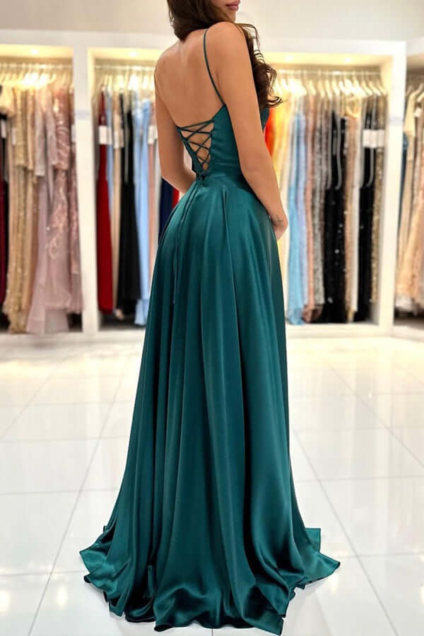 A-line Square Neck  Prom Dresses With Slit, Party Dresses