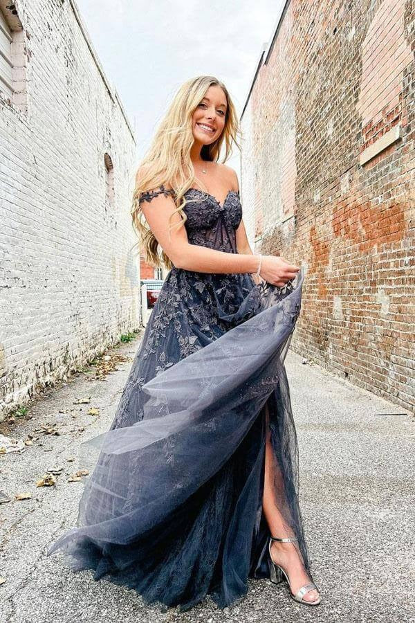 A-line Sweetheart Prom Dresses With Lace Appliques, Evening Gown