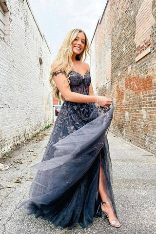 A-line Sweetheart Prom Dresses With Lace Appliques, Evening Gown