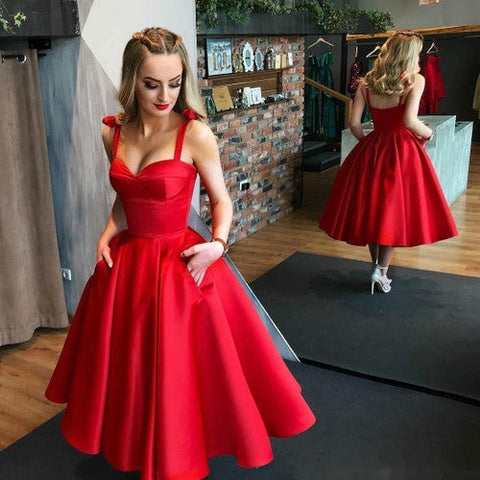 A line Tea Length Sweetheart Satin  Homecoming Dress