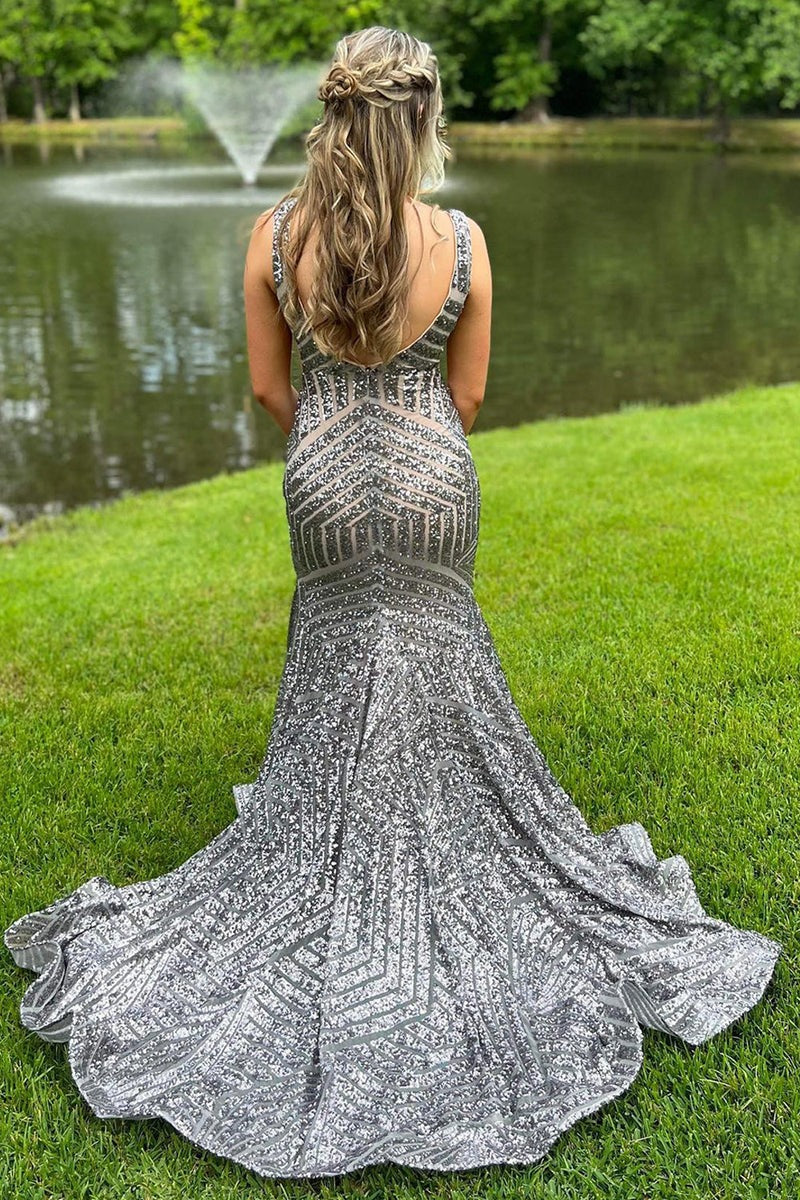 Deep V Neck Mermaid  Sequins Prom Dress