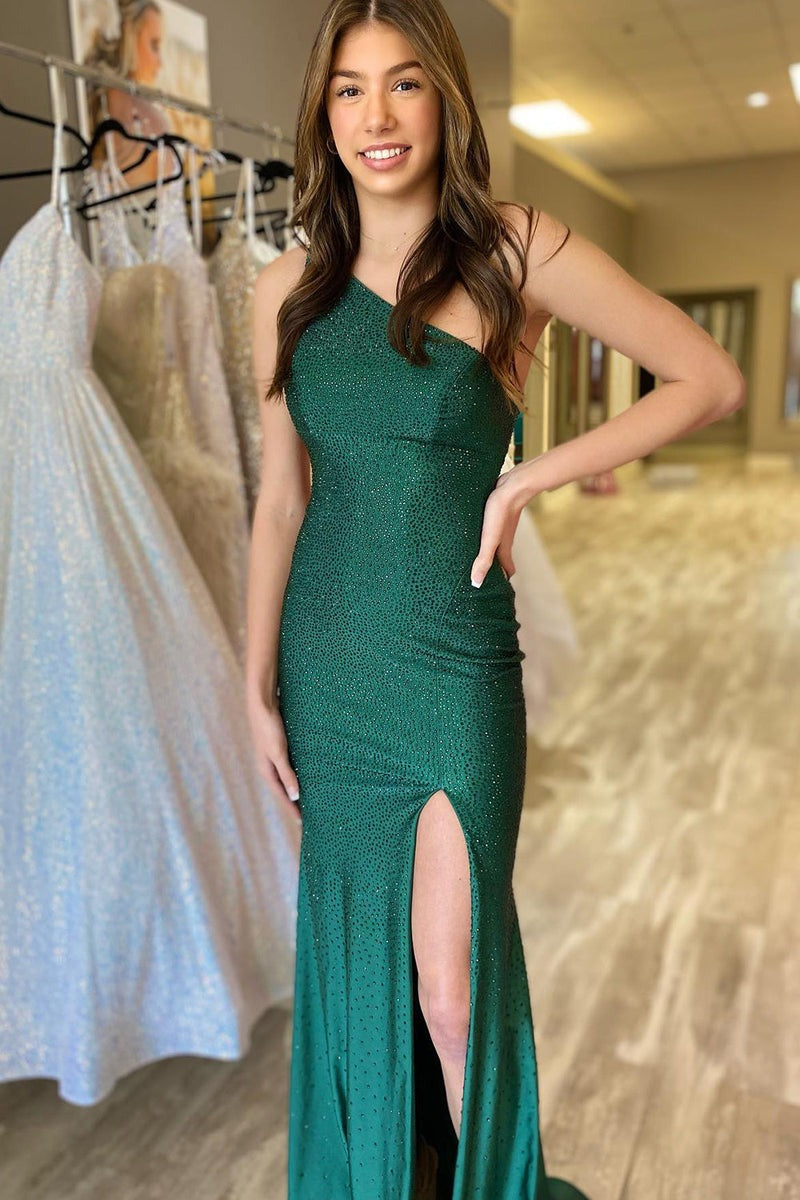 One Shoulder Beaded Jersey Mermaid Prom Dresses