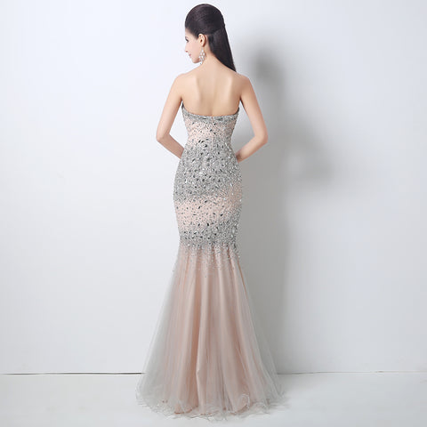 Silver - Embellished Sweetheart Mermaid Long Prom Dress, HY001