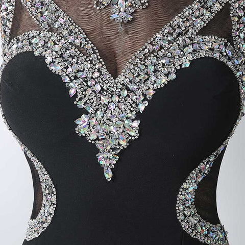 Black Silver - Embellished Sheer - Paneled Mermaid Prom Dress with Slit, HY012