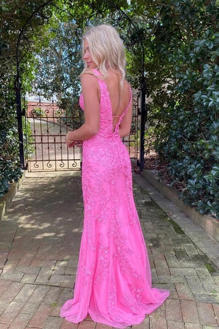 Deep V-neck Tulle Mermaid Prom Dresses With Lace Appliques