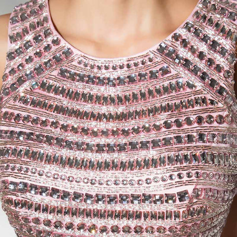 Stylish Sleeveless Pink Mermaid Gown with Embellished Bodice Prom Dress,LX299