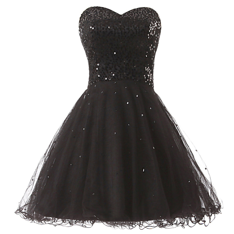 Glamorous Gold Strapless Sequin Tulle Prom Dress, SD032