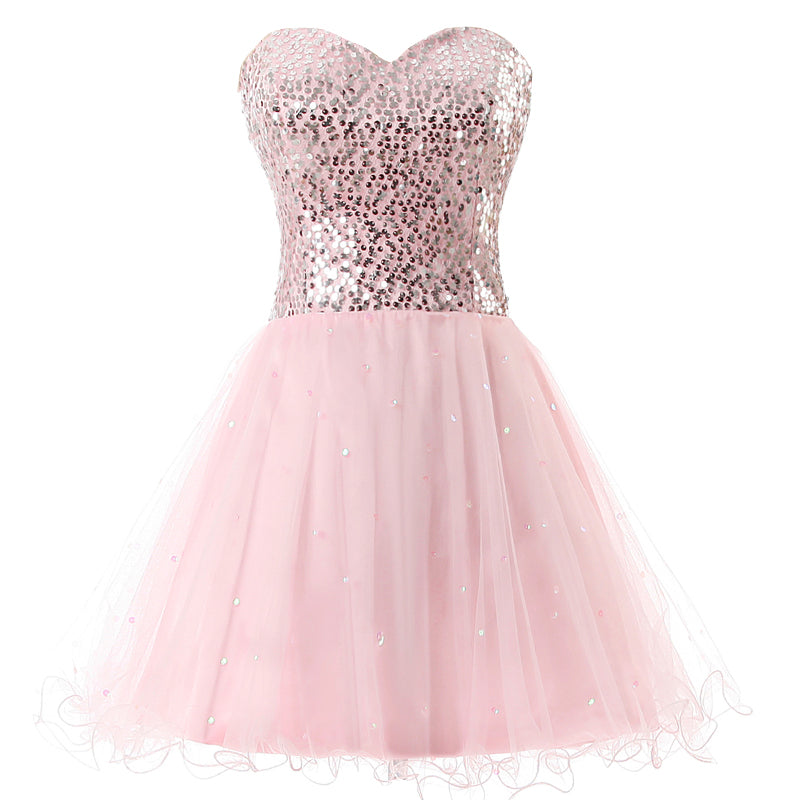 Glamorous Gold Strapless Sequin Tulle Prom Dress, SD032