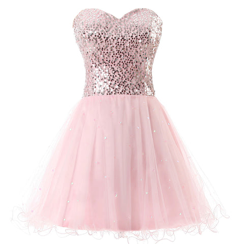 Glamorous Gold Strapless Sequin Tulle Prom Dress, SD032