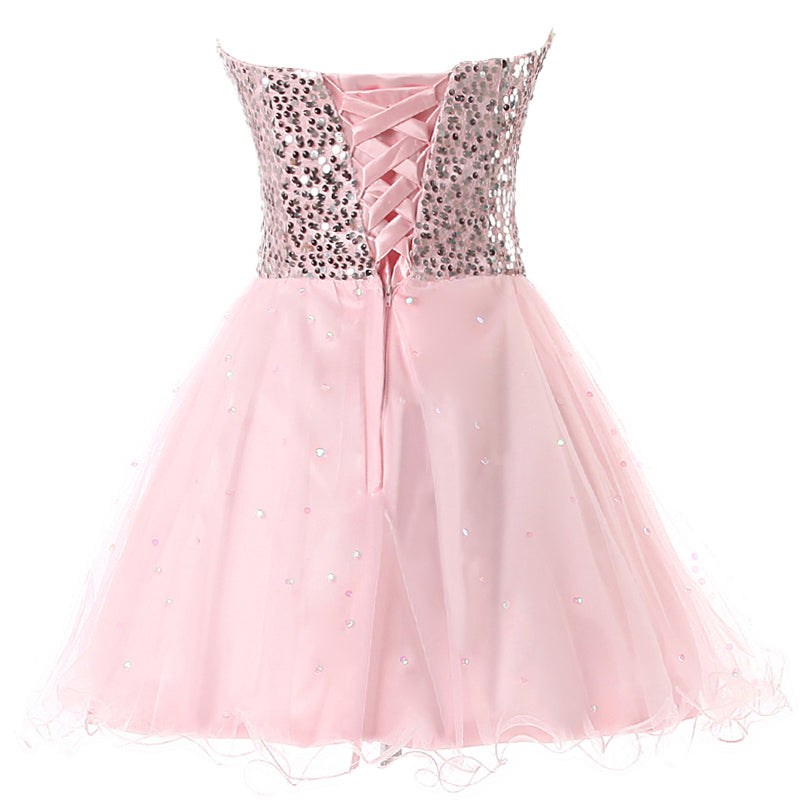 Glamorous Gold Strapless Sequin Tulle Prom Dress, SD032