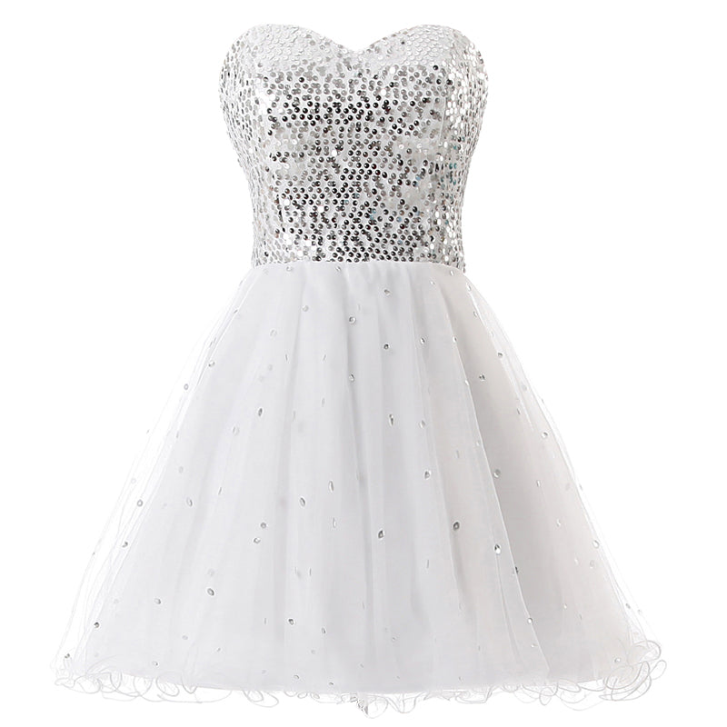 Glamorous Gold Strapless Sequin Tulle Prom Dress, SD032