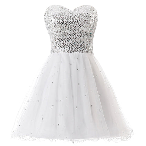 Glamorous Gold Strapless Sequin Tulle Prom Dress, SD032