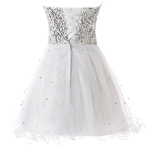 Glamorous Gold Strapless Sequin Tulle Prom Dress, SD032