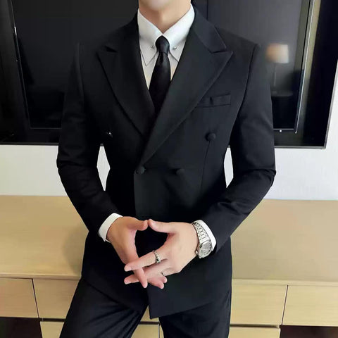 Dapper Men's Three - Piece Brown Suit with Double - breasted Blazer , XZ007
