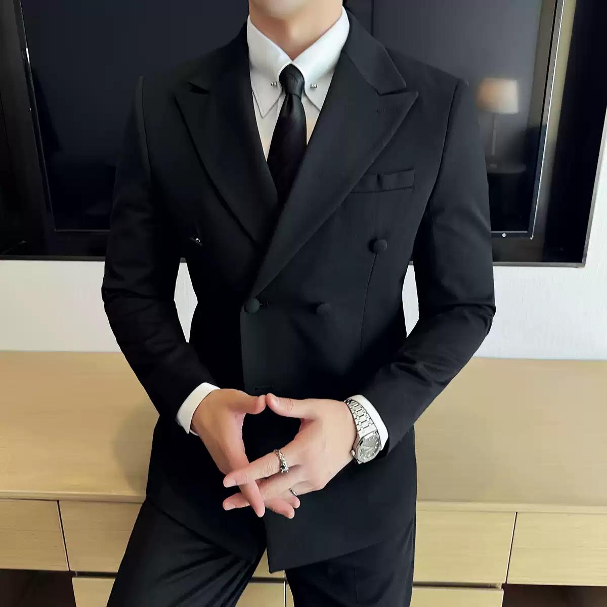Dapper Men's Three - Piece Brown Suit with Double - breasted Blazer , XZ007