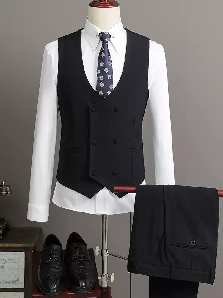 Classic Men's Double - breasted Brown Pinstripe Suit Set , XZ004