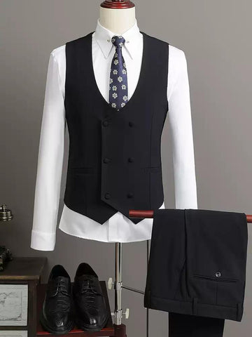 Classic Men's Double - breasted Brown Pinstripe Suit Set , XZ004