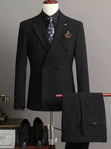 Classic Men's Double - breasted Brown Pinstripe Suit Set , XZ004