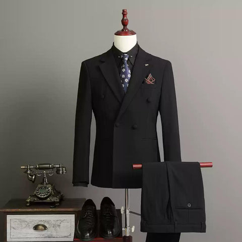 Classic Men's Double - breasted Brown Pinstripe Suit Set , XZ004
