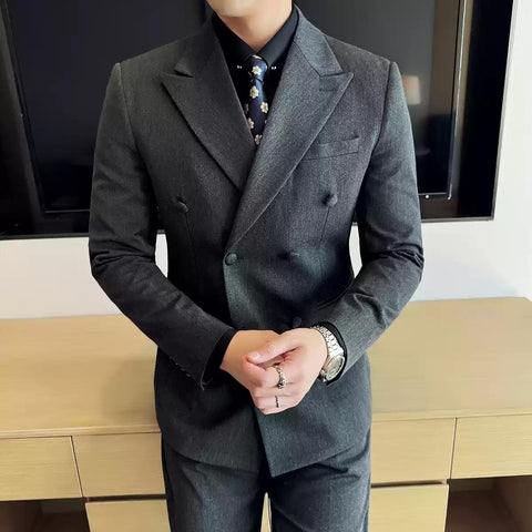 Dapper Men's Three - Piece Brown Suit with Double - breasted Blazer , XZ007