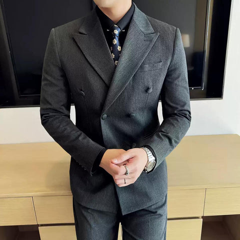 Dapper Men's Three - Piece Brown Suit with Double - breasted Blazer , XZ007